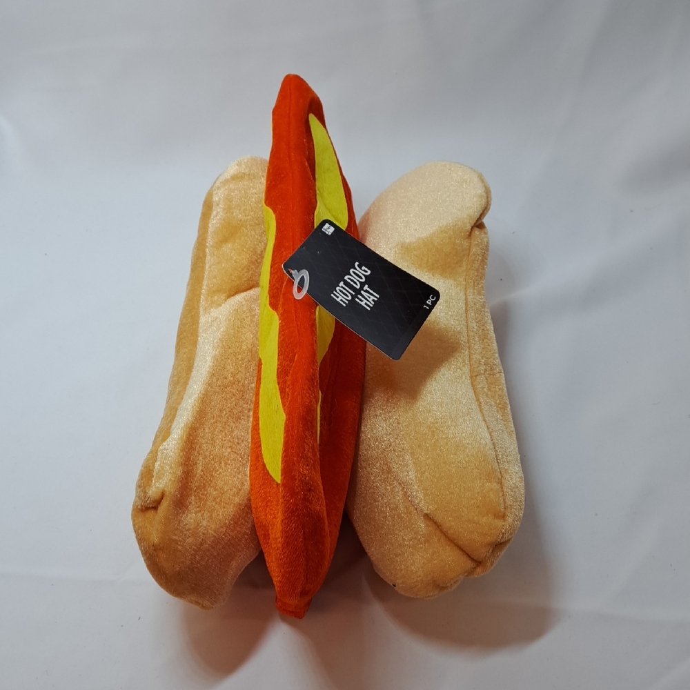 Plush Hot Dog Hat - Red and Tan